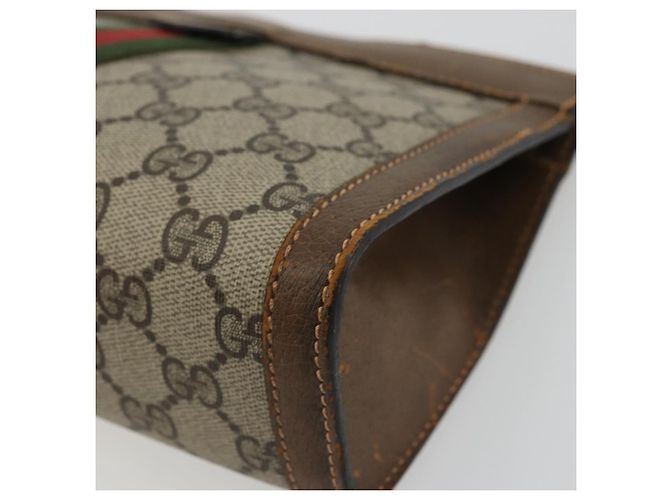 GUCCI GG Suprême Sac Clutch Sherry Line PVC Beige Rouge Vert Auth 175278 - vue 14