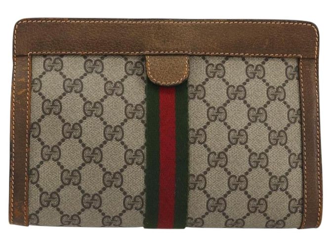GUCCI GG Suprême Sac Clutch Sherry Line PVC Beige Rouge Vert Auth 175278 - vue 2