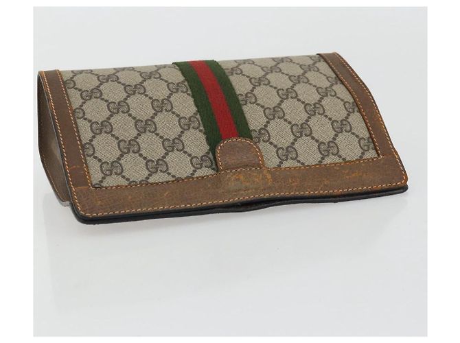 GUCCI GG Suprême Sac Clutch Sherry Line PVC Beige Rouge Vert Auth 175278 - vue 5