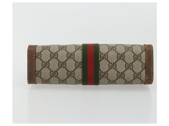 GUCCI GG Suprême Sac Clutch Sherry Line PVC Beige Rouge Vert Auth 175278 - vue 6