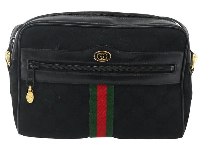 Borsa a Spalla Gucci GG Canvas Web Sherry Line Nero Oro Rosso 010 378 Auth 176476A D'oro - vista 13