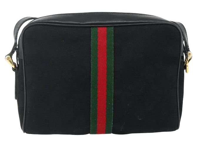 Borsa a Spalla Gucci GG Canvas Web Sherry Line Nero Oro Rosso 010 378 Auth 176476A D'oro - vista 2