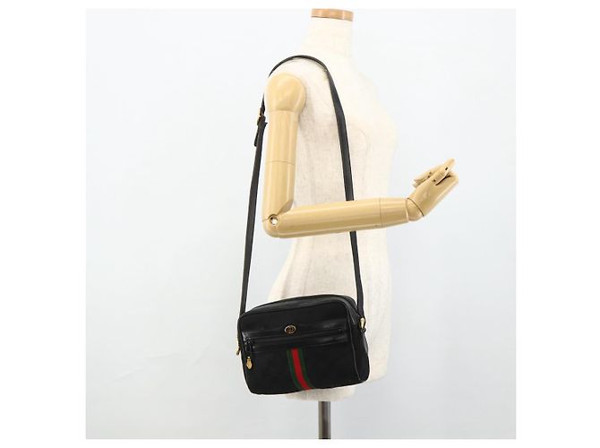 Borsa a Spalla Gucci GG Canvas Web Sherry Line Nero Oro Rosso 010 378 Auth 176476A D'oro - vista 22