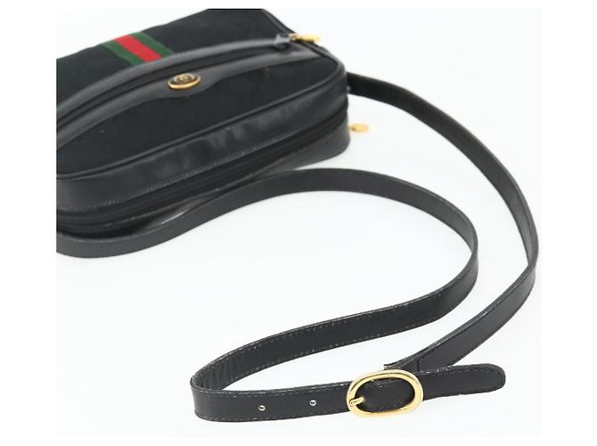 Borsa a Spalla Gucci GG Canvas Web Sherry Line Nero Oro Rosso 010 378 Auth 176476A D'oro - vista 7