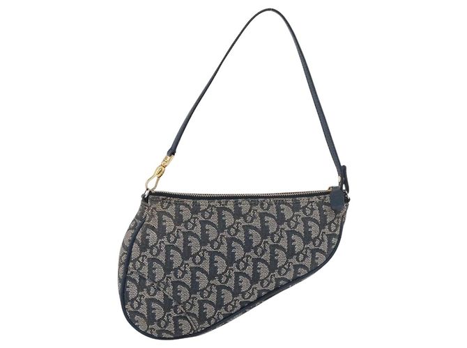 Christian Dior Trotter Canvas Accessory Pouch Navy Silver Auth mr2399A Silvery Navy blue - view 13