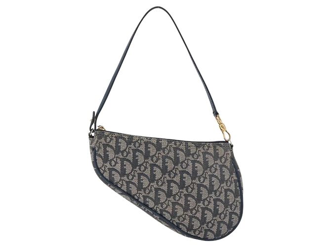 Christian Dior Trotter Canvas Accessory Pouch Navy Silver Auth mr2399A Silvery Navy blue - view 2