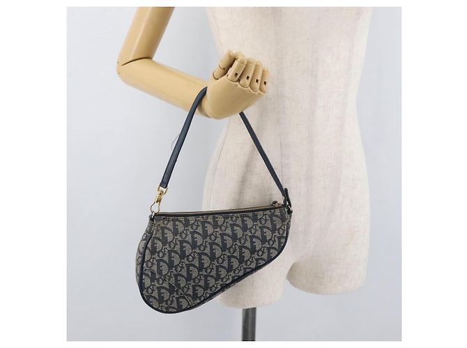 Christian Dior Trotter Canvas Accessory Pouch Navy Silver Auth mr2399A Silvery Navy blue - view 20