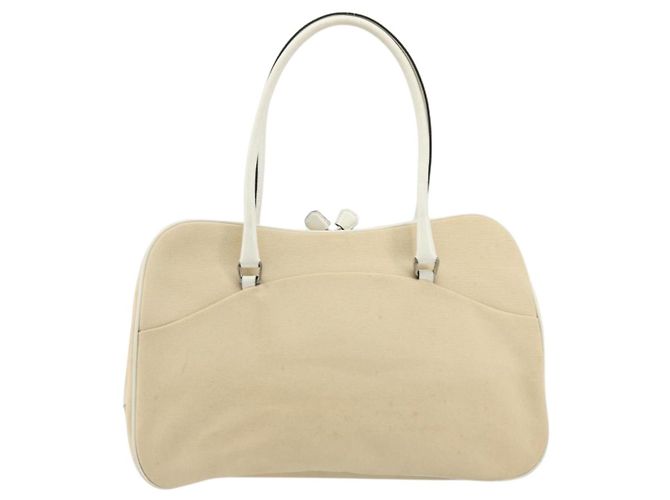 PRADA Schultertasche aus Canvas Beige Silber Authentisch 176585 - Ansicht 13