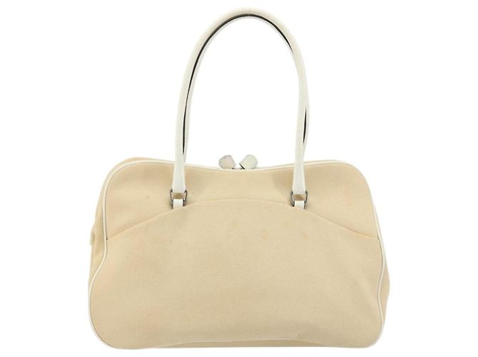 PRADA Schultertasche aus Canvas Beige Silber Authentisch 176585 - Ansicht 2