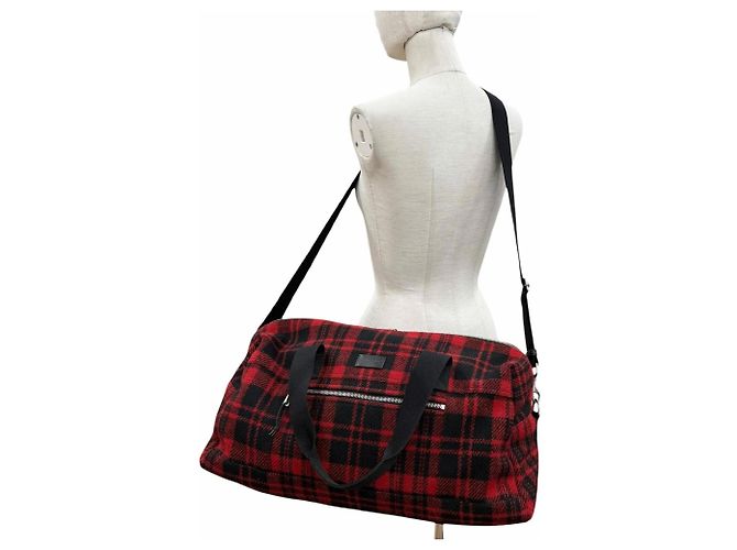 Bolsa Boston de lã e couro Yves Saint Laurent Preto Vermelho - vista 3