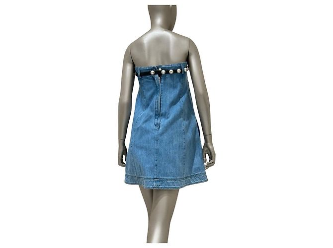 Chanel 2013 trägerloses Denim-Perlen-Gürtelkleid in Größe 38, gebraucht - Ansicht 3