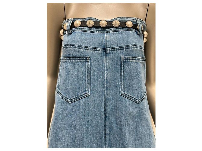Chanel 2013 trägerloses Denim-Perlen-Gürtelkleid in Größe 38, gebraucht - Ansicht 4
