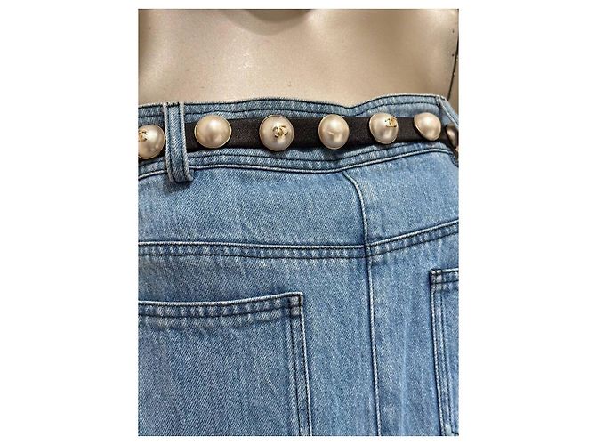 Chanel 2013 trägerloses Denim-Perlen-Gürtelkleid in Größe 38, gebraucht - Ansicht 5