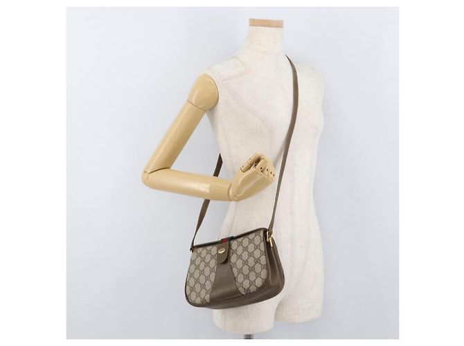 Gucci Borsa GG Supreme Web Sherry Line PVC Beige Oro 10 02 024 Auth 176473 D'oro - vista 25