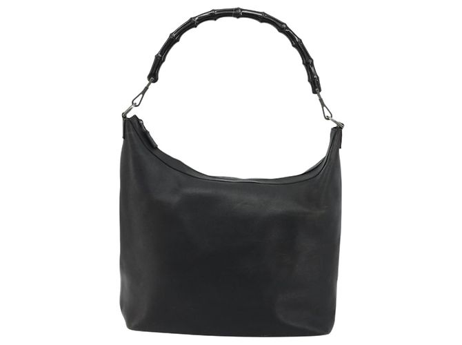 Borsa a Spalla in Pelle Gucci Bamboo Nera Argento Auth 175312 Nero - vista 13