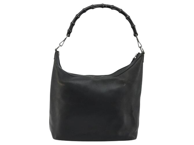 Borsa a Spalla in Pelle Gucci Bamboo Nera Argento Auth 175312 Nero - vista 2