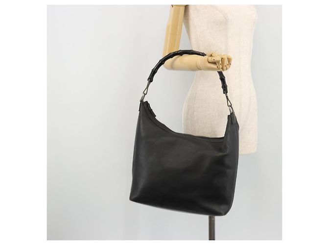 Borsa a Spalla in Pelle Gucci Bamboo Nera Argento Auth 175312 Nero - vista 24