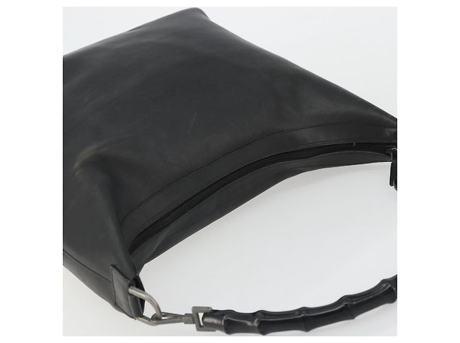 Borsa a Spalla in Pelle Gucci Bamboo Nera Argento Auth 175312 Nero - vista 6