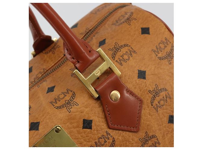 MCM Vicetos Logogram Borsa a Mano PVC Pelle Marrone Oro Auth 175196 D'oro - vista 10