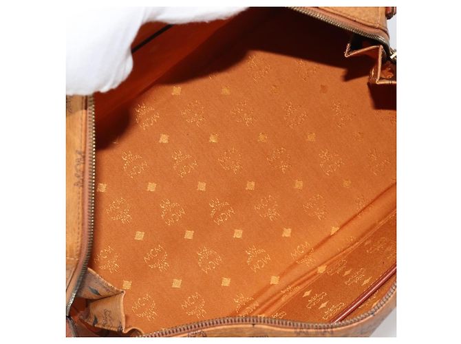 MCM Vicetos Logogram Borsa a Mano PVC Pelle Marrone Oro Auth 175196 D'oro - vista 11
