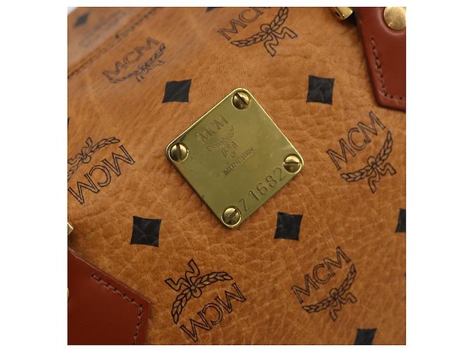 MCM Vicetos Logogram Borsa a Mano PVC Pelle Marrone Oro Auth 175196 D'oro - vista 12