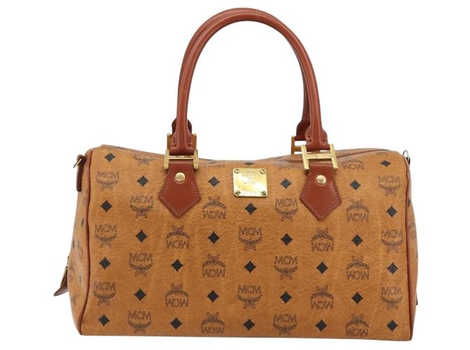MCM Vicetos Logogram Borsa a Mano PVC Pelle Marrone Oro Auth 175196 D'oro - vista 13
