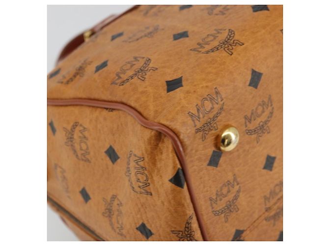 MCM Vicetos Logogram Borsa a Mano PVC Pelle Marrone Oro Auth 175196 D'oro - vista 14