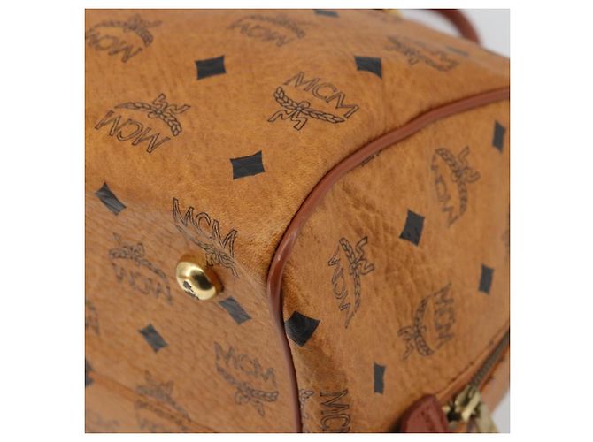 MCM Vicetos Logogram Borsa a Mano PVC Pelle Marrone Oro Auth 175196 D'oro - vista 15