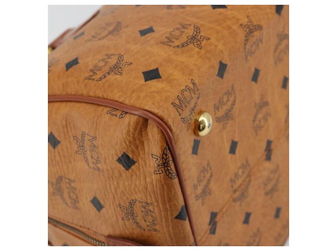 MCM Vicetos Logogram Borsa a Mano PVC Pelle Marrone Oro Auth 175196 D'oro - vista 16