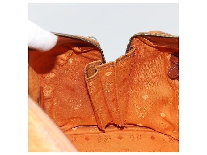 MCM Vicetos Logogram Borsa a Mano PVC Pelle Marrone Oro Auth 175196 D'oro - vista 19