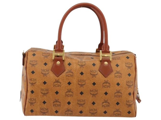 MCM Vicetos Logogram Borsa a Mano PVC Pelle Marrone Oro Auth 175196 D'oro - vista 2