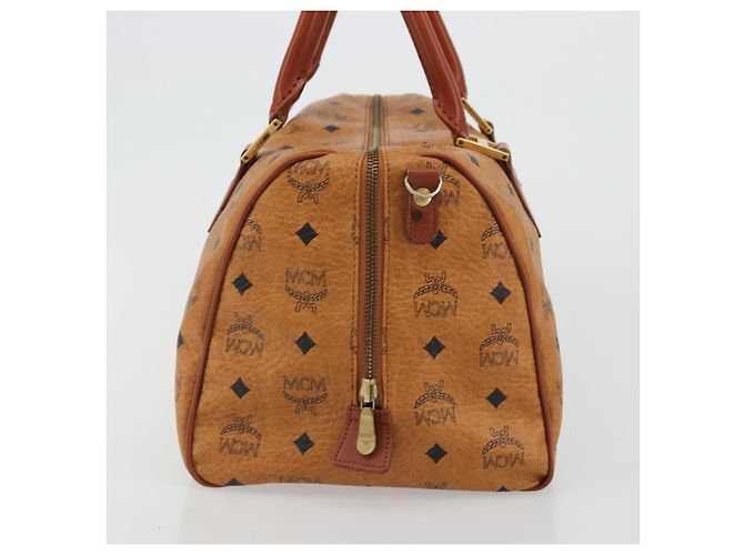 MCM Vicetos Logogram Borsa a Mano PVC Pelle Marrone Oro Auth 175196 D'oro - vista 3