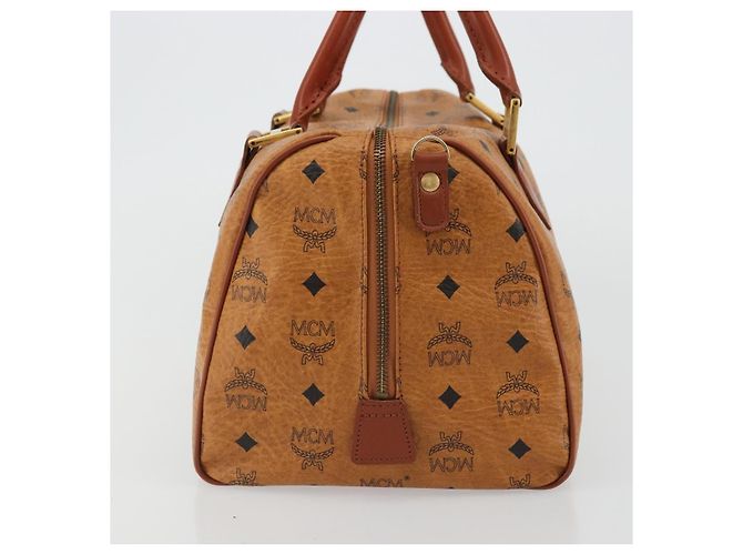 MCM Vicetos Logogram Borsa a Mano PVC Pelle Marrone Oro Auth 175196 D'oro - vista 4