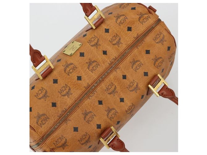 MCM Vicetos Logogram Borsa a Mano PVC Pelle Marrone Oro Auth 175196 D'oro - vista 6