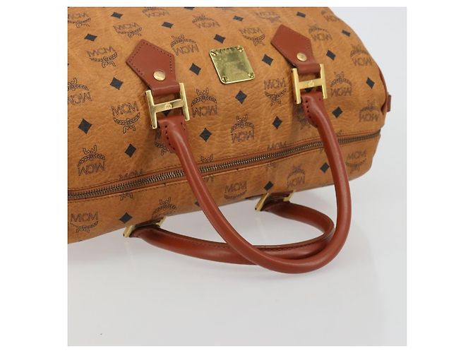 MCM Vicetos Logogram Borsa a Mano PVC Pelle Marrone Oro Auth 175196 D'oro - vista 7