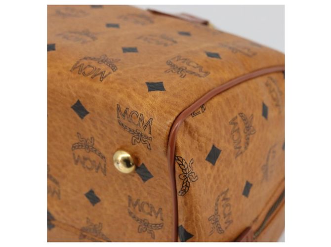 MCM Vicetos Logogram Borsa a Mano PVC Pelle Marrone Oro Auth 175196 D'oro - vista 9