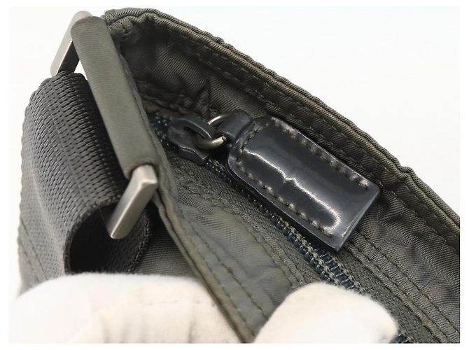 PRADA Schultertasche Nylon Grau Silber Authentisch 175304 Braun - Ansicht 10