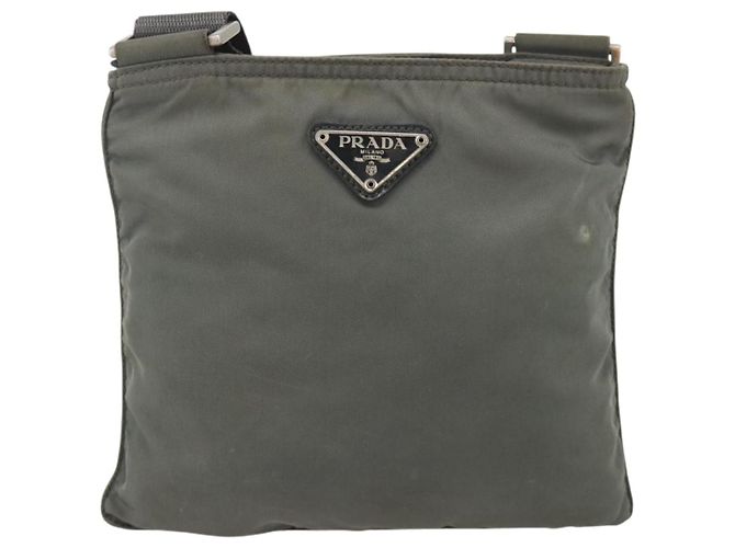 PRADA Schultertasche Nylon Grau Silber Authentisch 175304 Braun - Ansicht 13