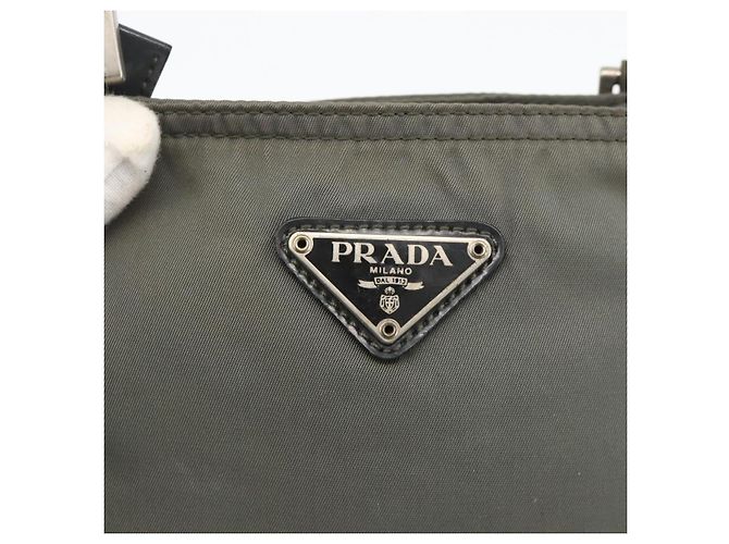 PRADA Schultertasche Nylon Grau Silber Authentisch 175304 Braun - Ansicht 17