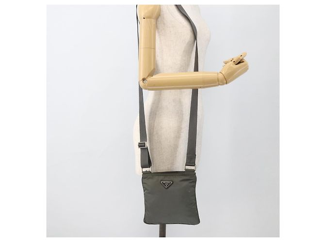 PRADA Schultertasche Nylon Grau Silber Authentisch 175304 Braun - Ansicht 22