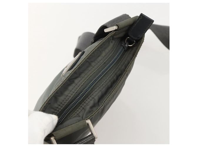 PRADA Schultertasche Nylon Grau Silber Authentisch 175304 Braun - Ansicht 6