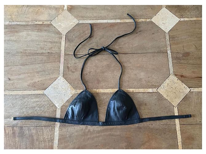 Autre Marque Schwarzes Leder-Dreieckstop oder Bralette Gr. S Neu - Ansicht 2
