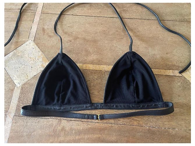 Autre Marque Schwarzes Leder-Dreieckstop oder Bralette Gr. S Neu - Ansicht 3