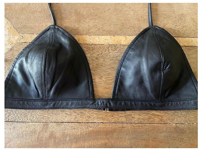 Autre Marque Schwarzes Leder-Dreieckstop oder Bralette Gr. S Neu - Ansicht 6