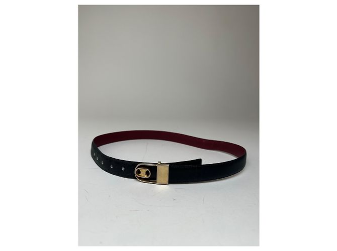 Céline Cintura in pelle reversibile Vintage Celine Triomphe Nero Borgogna 85 - vista 11