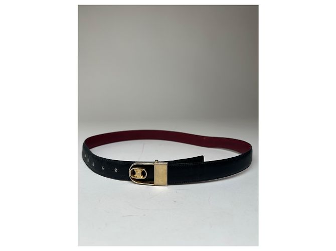 Céline Cintura in pelle reversibile Vintage Celine Triomphe Nero Borgogna 85 - vista 2