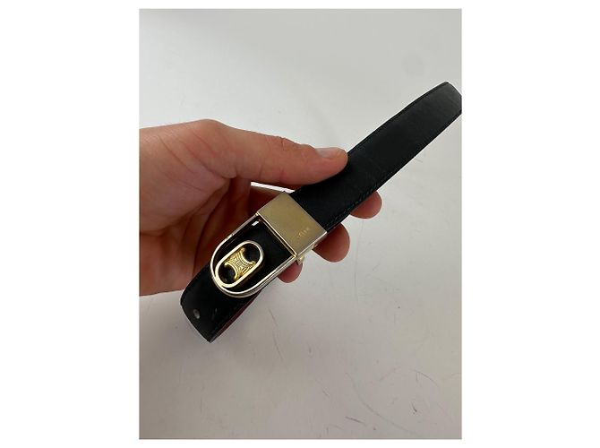Céline Cintura in pelle reversibile Vintage Celine Triomphe Nero Borgogna 85 - vista 3