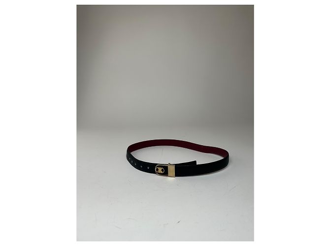Céline Cintura in pelle reversibile Vintage Celine Triomphe Nero Borgogna 85 - vista 5