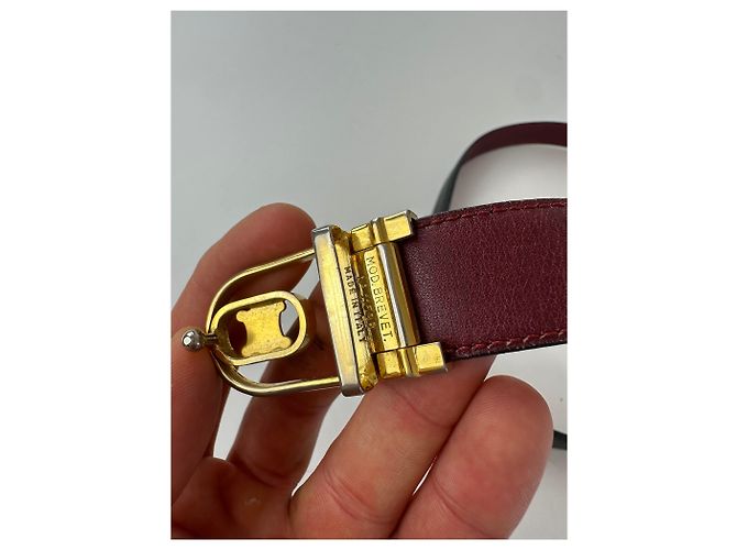 Céline Cintura in pelle reversibile Vintage Celine Triomphe Nero Borgogna 85 - vista 6