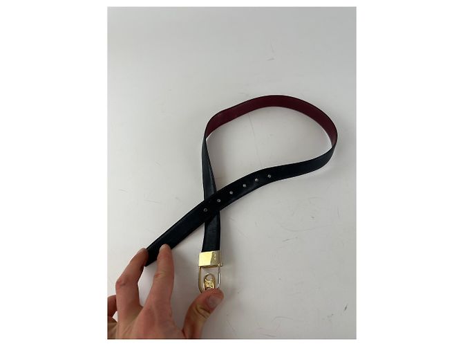 Céline Cintura in pelle reversibile Vintage Celine Triomphe Nero Borgogna 85 - vista 7